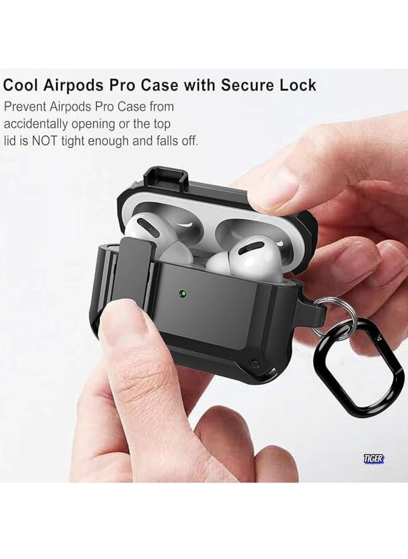 JAJEEK Upgraded [Secure Lock] Armor AirPods Pro Case – Shockproof & Durable Protective Cover for Apple AirPods Pro, Stylish Wireless Earbuds Case for Men & Women with Keychain Clip – Black - Image 2