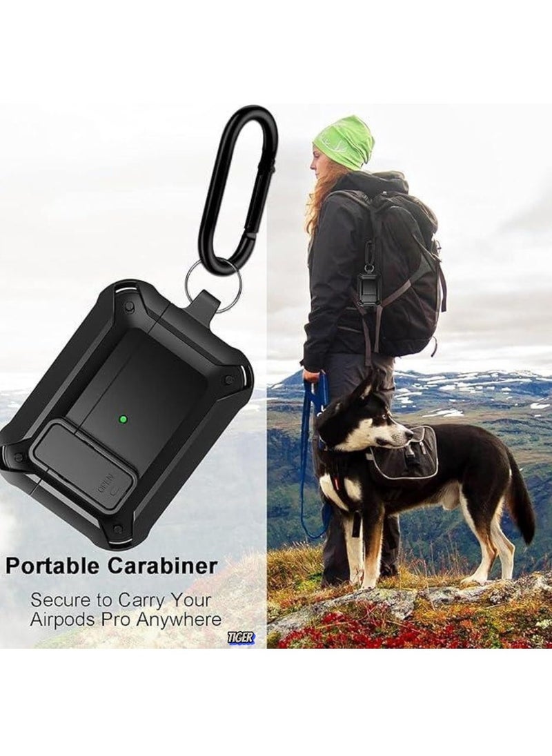 JAJEEK Upgraded [Secure Lock] Armor AirPods Pro Case – Shockproof & Durable Protective Cover for Apple AirPods Pro, Stylish Wireless Earbuds Case for Men & Women with Keychain Clip – Black - Image 1