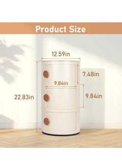 3-Tier Bedside Cabinet, Modern Round Storage Cabinet, Wood Bedside Table with Sliding Doors, for Living Room, Bedroom, Bathroom, Narrow Space - pzsku/ZFF49BB070771619BB78CZ/45/_/1740154906/35afa627-7789-4bf3-8b67-c256f88657b8