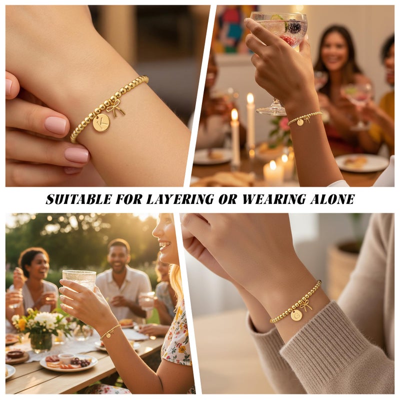 BAYLAY Gold Beaded Bracelets for Women-Initial Bracelet Dainty Gold Bracelets for Women Bead Bracelet Bow Jewelry for Mom Girlfriend Pulseras Para Mujer Valentine Birthday Gifts Waterproof Non Tarnish - Image 5