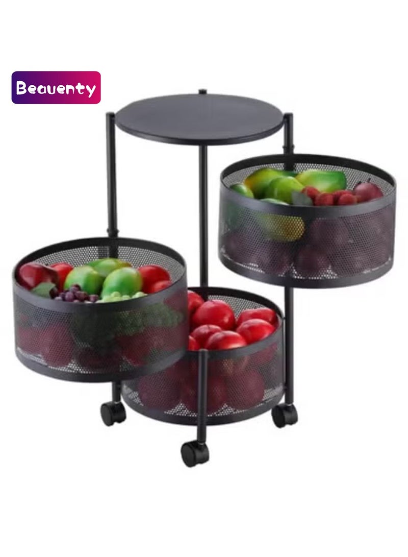 Beauenty Circular Storage Rack -3 Layer Black- Durable Corrosion-Resistant Tiered Space-Saving Storage Rack with Swivel Caster Wheels Movable Storage Shelf -Versatile for Kitchen Living Room and Office - Image 1