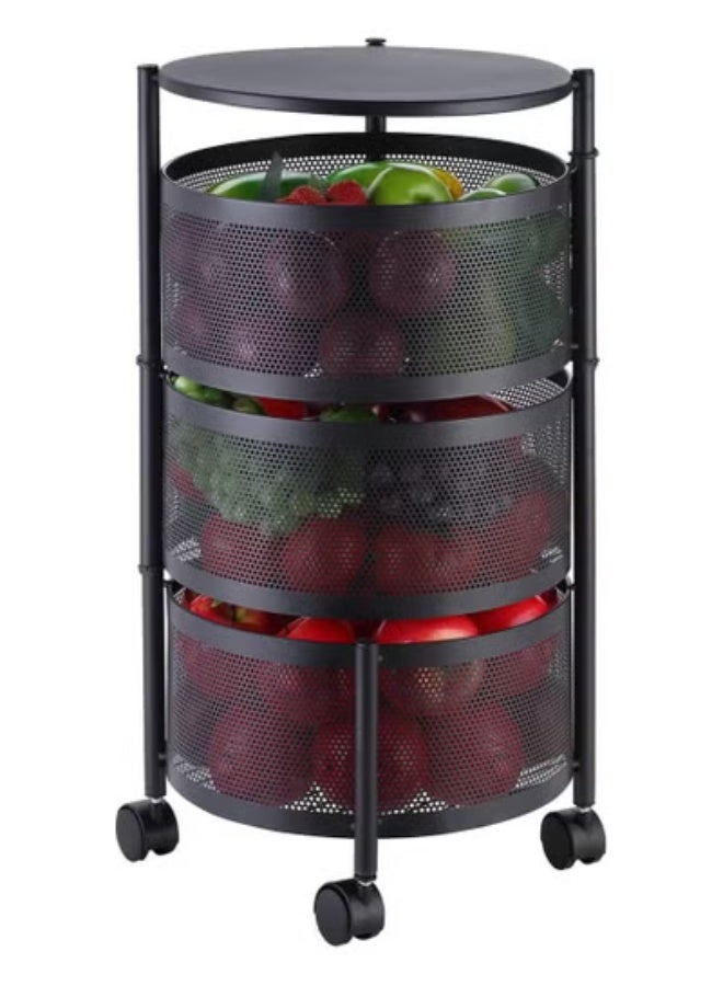 Beauenty Circular Storage Rack -3 Layer Black- Durable Corrosion-Resistant Tiered Space-Saving Storage Rack with Swivel Caster Wheels Movable Storage Shelf -Versatile for Kitchen Living Room and Office - Image 2