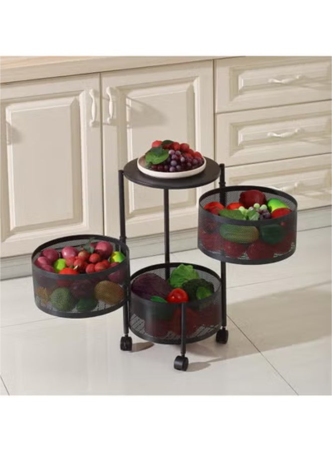 Beauenty Circular Storage Rack -3 Layer Black- Durable Corrosion-Resistant Tiered Space-Saving Storage Rack with Swivel Caster Wheels Movable Storage Shelf -Versatile for Kitchen Living Room and Office - Image 5