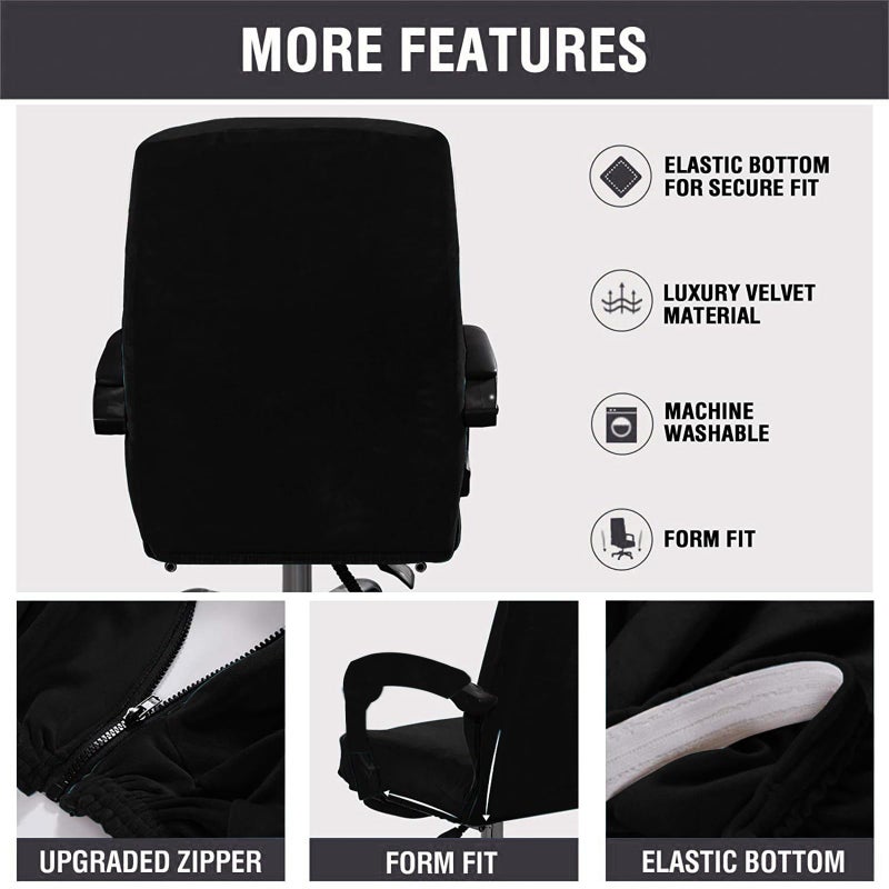 GOWT Velvet Plush Office Chair Cover with Armrests - Universal XL Size, Stretch Elastic fit for Desk Computer Chairs, Suitable for Pets and Children Friendly, Washable, Black - Image 5