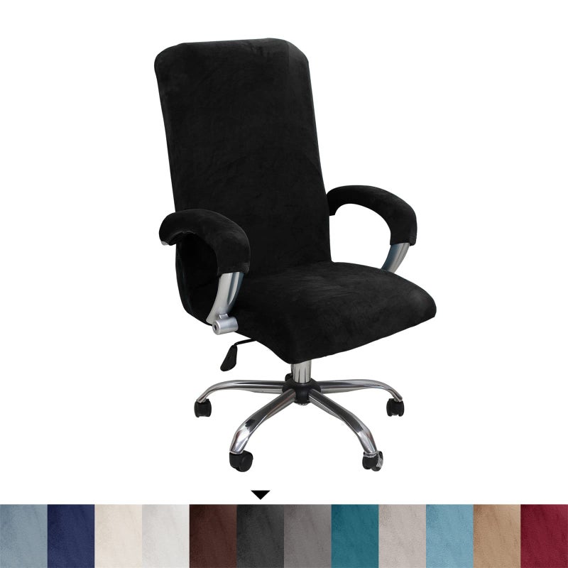 GOWT Velvet Plush Office Chair Cover with Armrests - Universal XL Size, Stretch Elastic fit for Desk Computer Chairs, Suitable for Pets and Children Friendly, Washable, Black - Image 2