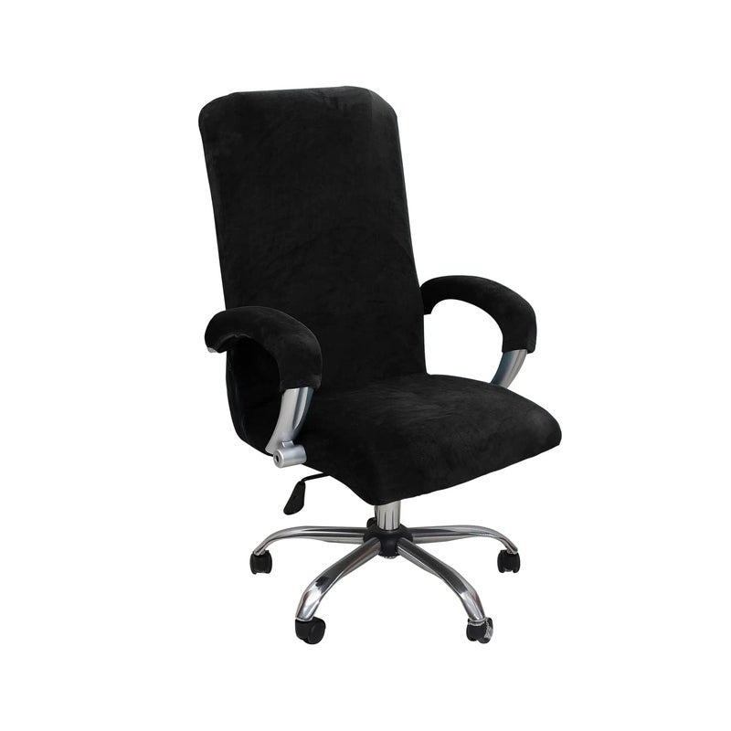GOWT Velvet Plush Office Chair Cover with Armrests - Universal XL Size, Stretch Elastic fit for Desk Computer Chairs, Suitable for Pets and Children Friendly, Washable, Black - Image 1