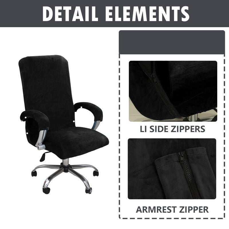 GOWT Velvet Plush Office Chair Cover with Armrests - Universal XL Size, Stretch Elastic fit for Desk Computer Chairs, Suitable for Pets and Children Friendly, Washable, Black - Image 4