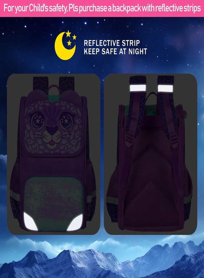 KLFVB 3PCS Girls Backpack, 15" Sequin Bookbag with Lunch Box, Kids Preschool School Bag for Elementary Toddler Students - Purple Leopard - Image 3