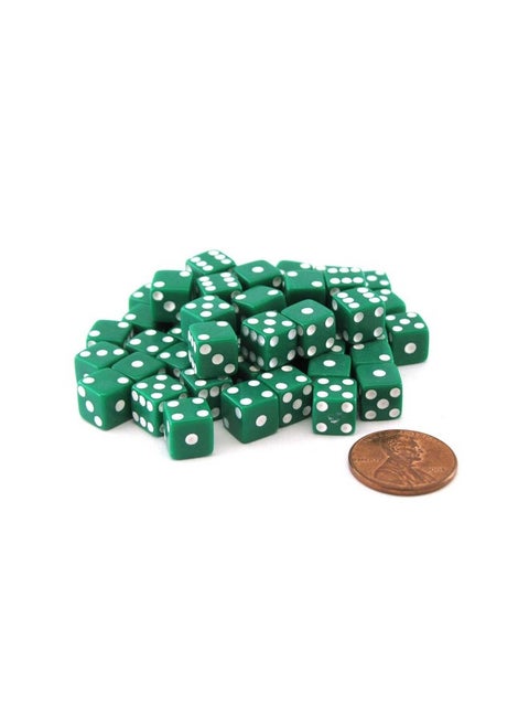 Koplow Games Set of 50 8mm Six-Sided D6 Small Square-Edge Dice - Green with White Pips