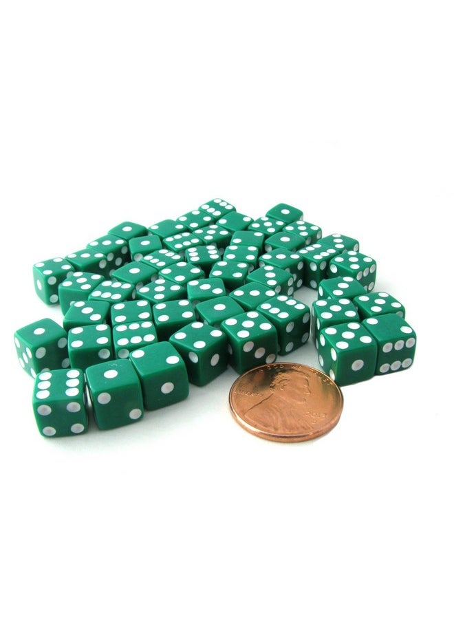 Koplow Games Set of 50 8mm Six-Sided D6 Small Square-Edge Dice - Green with White Pips