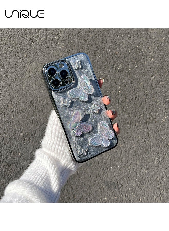 يونيك متوافق مع حافظات آيفون 16 برو ماكس - جراب هاتف 3D Butterfly - غطاء هاتف فضي لامع - حافظات هاتف أنيقة وبسيطة - حماية من السقوط TPU - مع حبل - Image 4