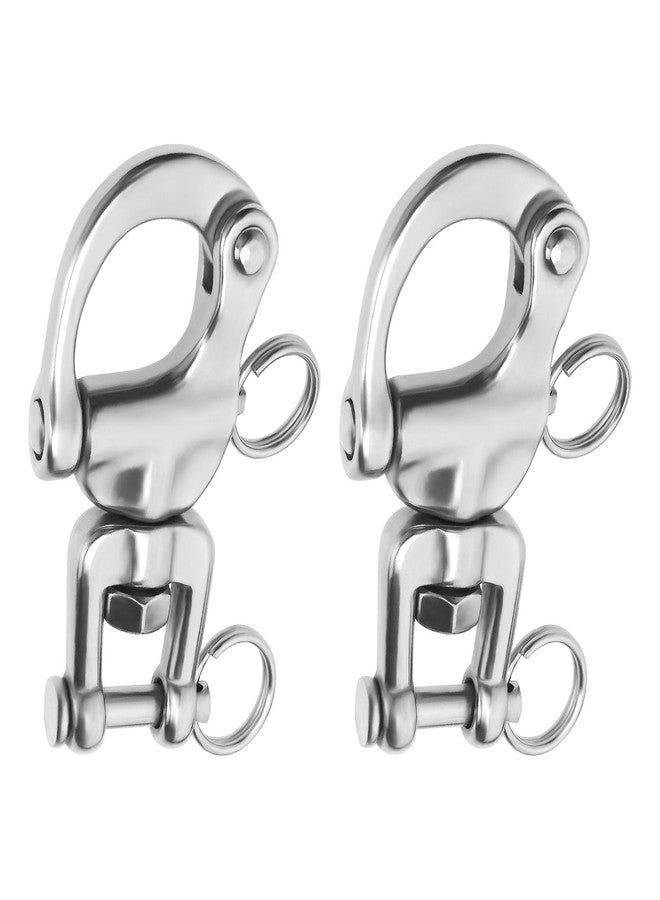 Micro Traders 2Pcs 316 Stainless Steel Snap Shackles Heavy Duty Swivel Eye Snap Shackle Marine Swivel Shackle for Sailboat Spinnaker Halyard 70mm, Silver - Image 1
