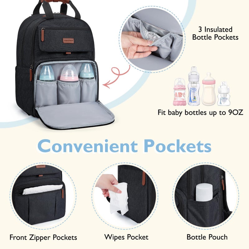 mommore Diaper Bag Backpack, Large Diaper Bag Expandable for 2 Kids/Twins, Durable Baby Bag with Changing Pad, Water Resistant Travel Diaper Backpack for Mom Dad - Image 4