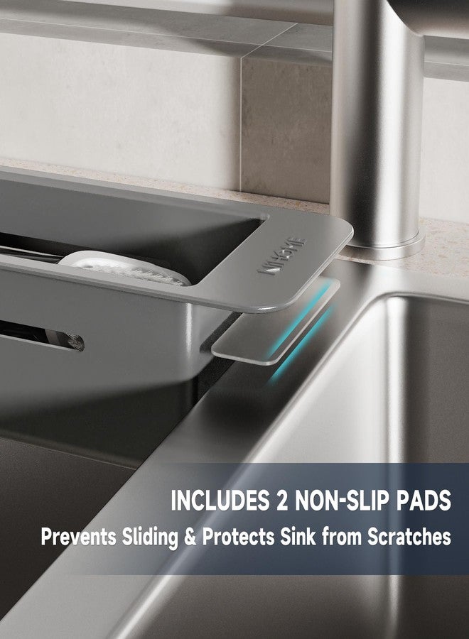 ان اي هوم رف تجفيف فوق الحوض من NiHome، رف تخزين إسفنجي تلسكوبي متعدد الوظائف مضاد للانزلاق مصنوع من مادة ABS (رمادي داكن) - Image 5