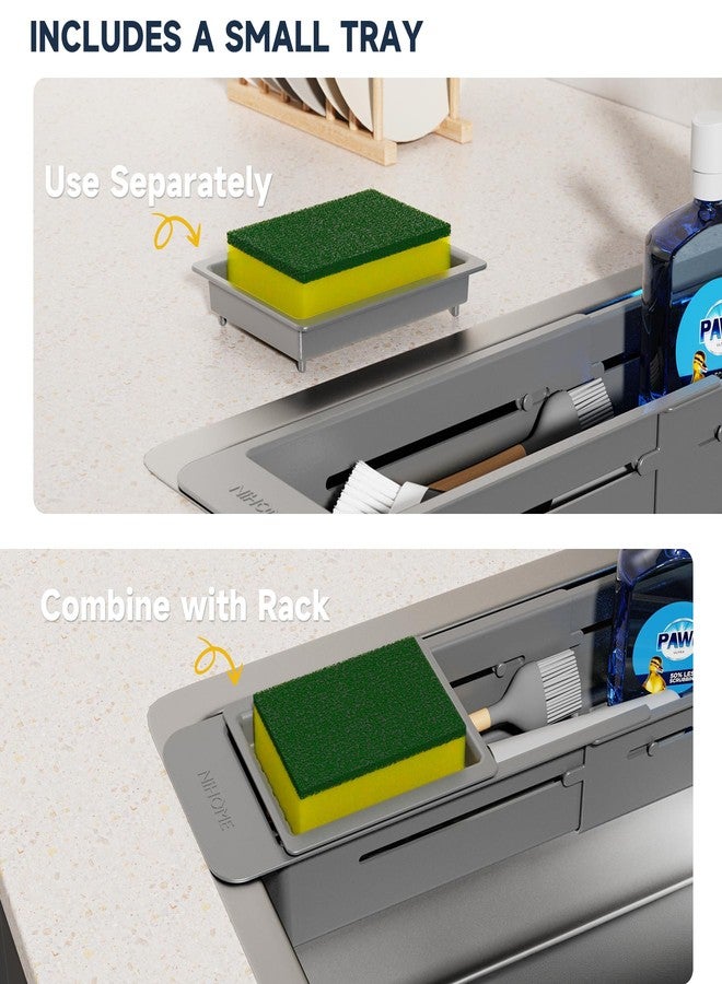 ان اي هوم رف تجفيف فوق الحوض من NiHome، رف تخزين إسفنجي تلسكوبي متعدد الوظائف مضاد للانزلاق مصنوع من مادة ABS (رمادي داكن) - Image 3