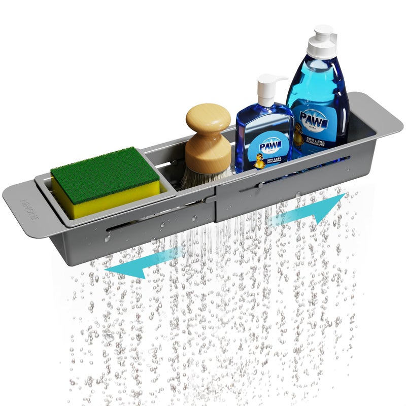 ان اي هوم رف تجفيف فوق الحوض من NiHome، رف تخزين إسفنجي تلسكوبي متعدد الوظائف مضاد للانزلاق مصنوع من مادة ABS (رمادي داكن) - Image 1