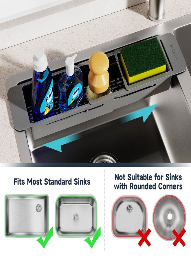 ان اي هوم رف تجفيف فوق الحوض من NiHome، رف تخزين إسفنجي تلسكوبي متعدد الوظائف مضاد للانزلاق مصنوع من مادة ABS (رمادي داكن) - Image 4