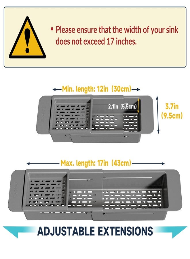 ان اي هوم رف تجفيف فوق الحوض من NiHome، رف تخزين إسفنجي تلسكوبي متعدد الوظائف مضاد للانزلاق مصنوع من مادة ABS (رمادي داكن) - Image 2