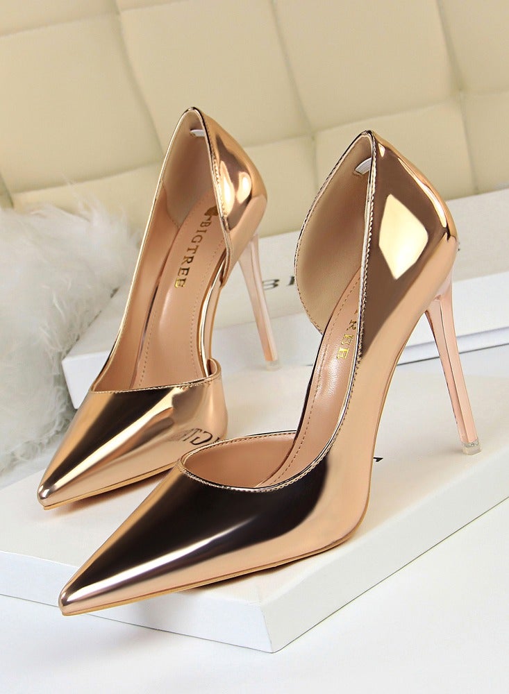 BIGTREE Women's Bright Fashionable Stiletto Pumps 10.5 cm Elegant Gorgeous Closed Pointed Toe Slip On Solid High Heels Champagne  - Image 1