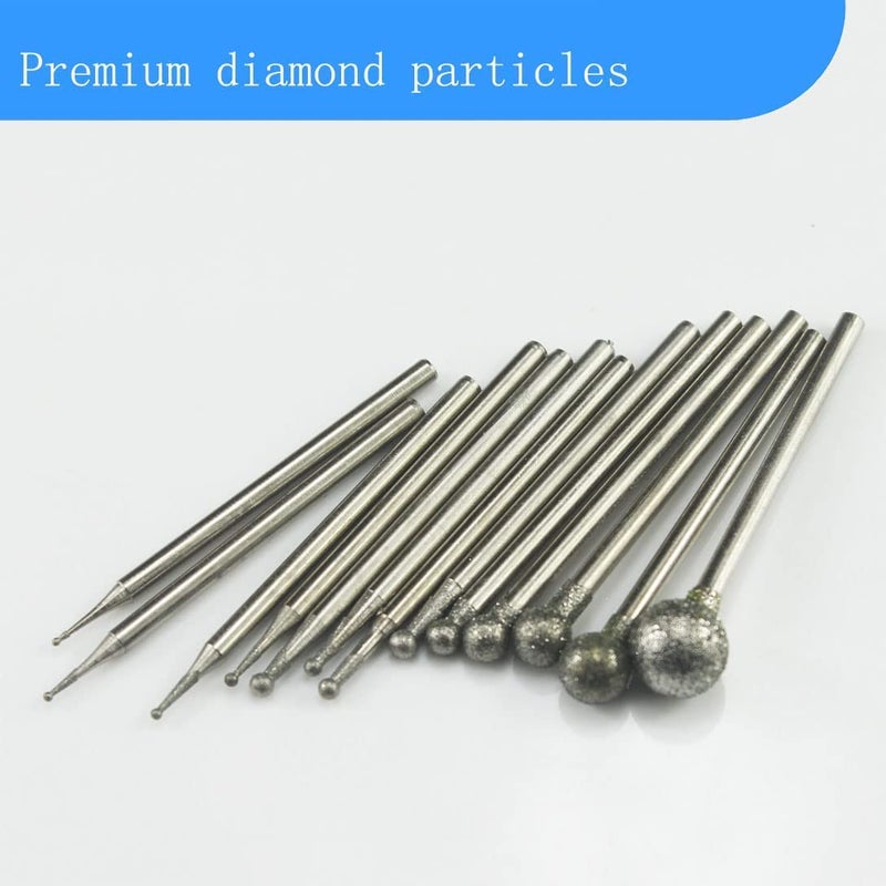Luo Ke 13 Pcs Ball Shape Diamond Burr - 3/32 ' ' Shank Diamond Ball Burs Stone Carving Bits For Dremel Rotary Tool - Image 3