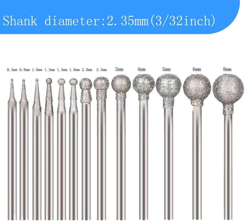 Luo Ke 13 Pcs Ball Shape Diamond Burr - 3/32 ' ' Shank Diamond Ball Burs Stone Carving Bits For Dremel Rotary Tool - Image 2