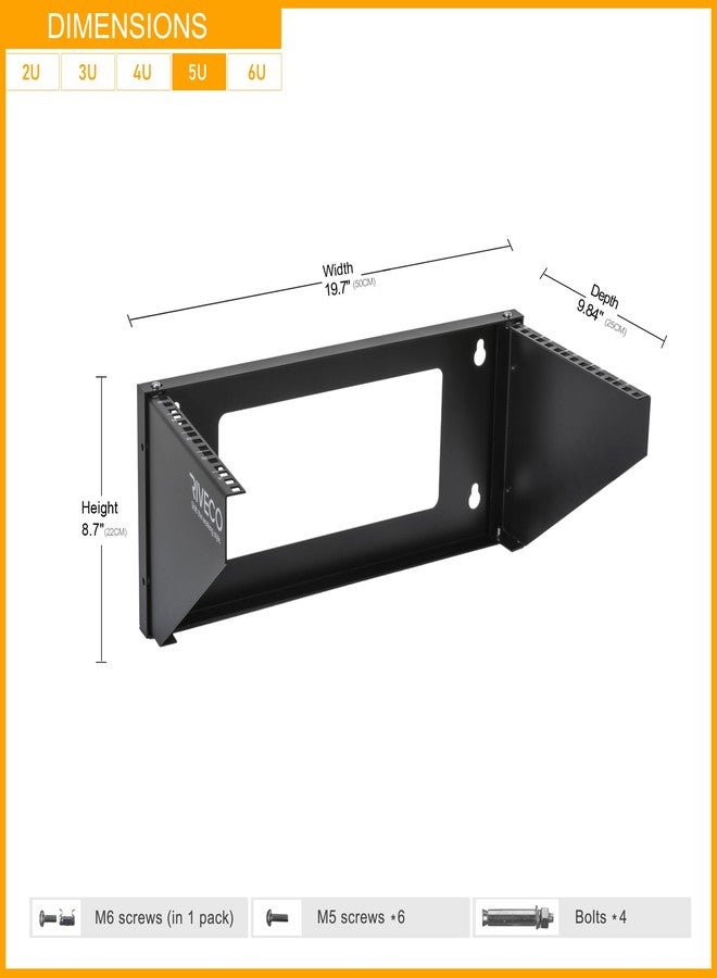 RIVECO 5U Wall Mount Vertical Rack Network Bracket Firm Constructed Easy Assembly Narrow Space Mounting Racks for AV & Stereo Equipment Black - Image 3