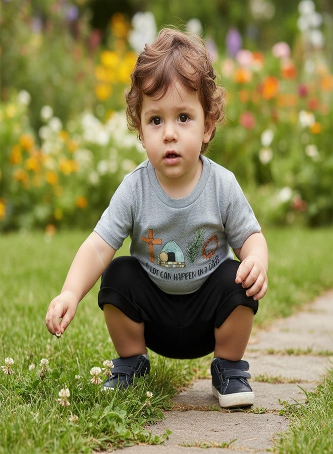Douhoow Toddler Boy Summer Outfit Short Sleeve Chasing Hunnies Boys T-shirt Shorts Set Baby Boy Easter Festival Clothes (Gray black, 3-4T) - Image 5