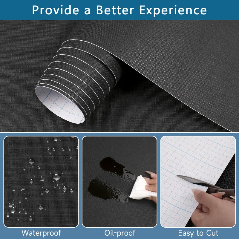 HooTown Self Adhesive Shelf Liner, Peel and Stick Drawer Liner Waterproof Contact Decor Liner with Grain Texture for Kitchen Walls Cabinets, Bedroom Classroom, Cover Book (Black, 11.8 x 118.1 inches) - Image 2