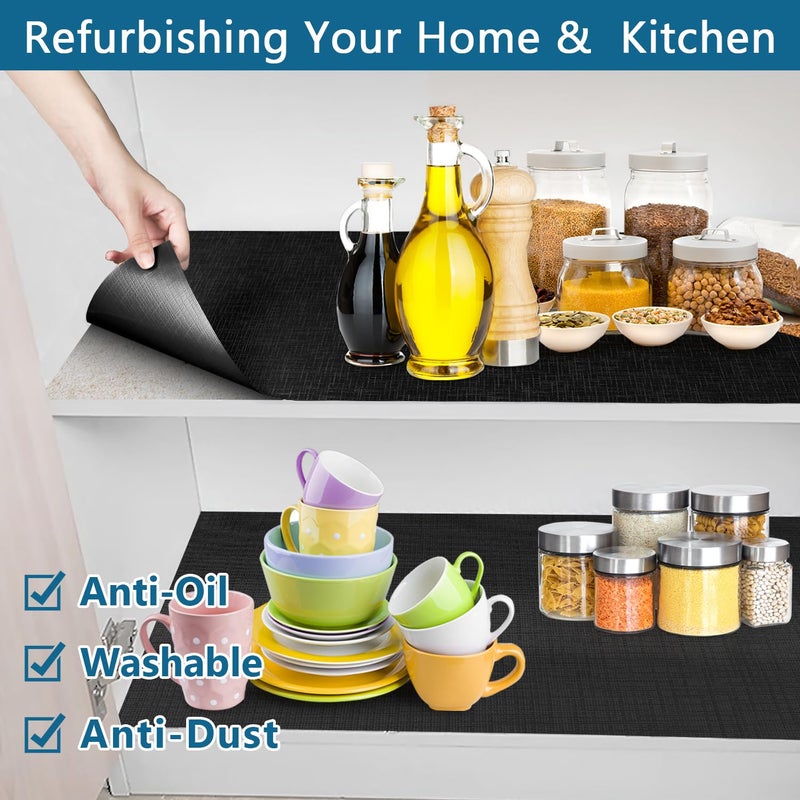HooTown Self Adhesive Shelf Liner, Peel and Stick Drawer Liner Waterproof Contact Decor Liner with Grain Texture for Kitchen Walls Cabinets, Bedroom Classroom, Cover Book (Black, 11.8 x 118.1 inches) - Image 5