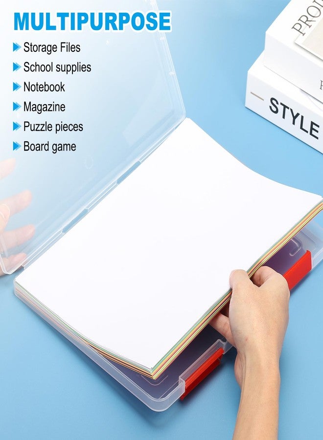 PATIKIL Clear A4 File Portable Project Case with Buckle Plastic Storage Box for 8.5" x 11" Letter Paper Scrapbook Paper Storage Boxes, 4Pcs, 12.2"x9.1"x0.8", Purple - Image 4