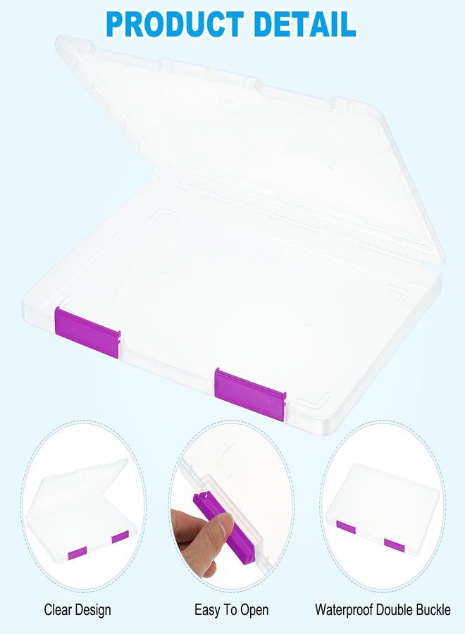 PATIKIL Clear A4 File Portable Project Case with Buckle Plastic Storage Box for 8.5" x 11" Letter Paper Scrapbook Paper Storage Boxes, 4Pcs, 12.2"x9.1"x0.8", Purple - Image 3