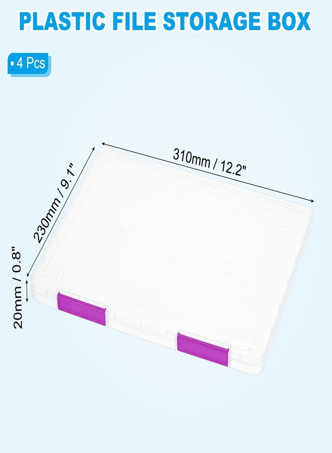PATIKIL Clear A4 File Portable Project Case with Buckle Plastic Storage Box for 8.5" x 11" Letter Paper Scrapbook Paper Storage Boxes, 4Pcs, 12.2"x9.1"x0.8", Purple - Image 2