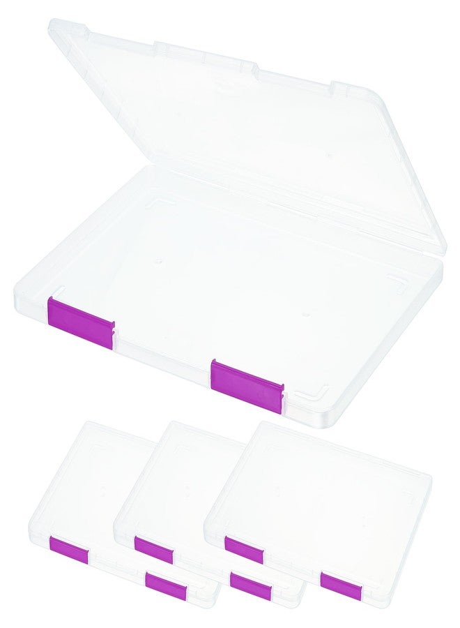 PATIKIL Clear A4 File Portable Project Case with Buckle Plastic Storage Box for 8.5" x 11" Letter Paper Scrapbook Paper Storage Boxes, 4Pcs, 12.2"x9.1"x0.8", Purple - Image 1