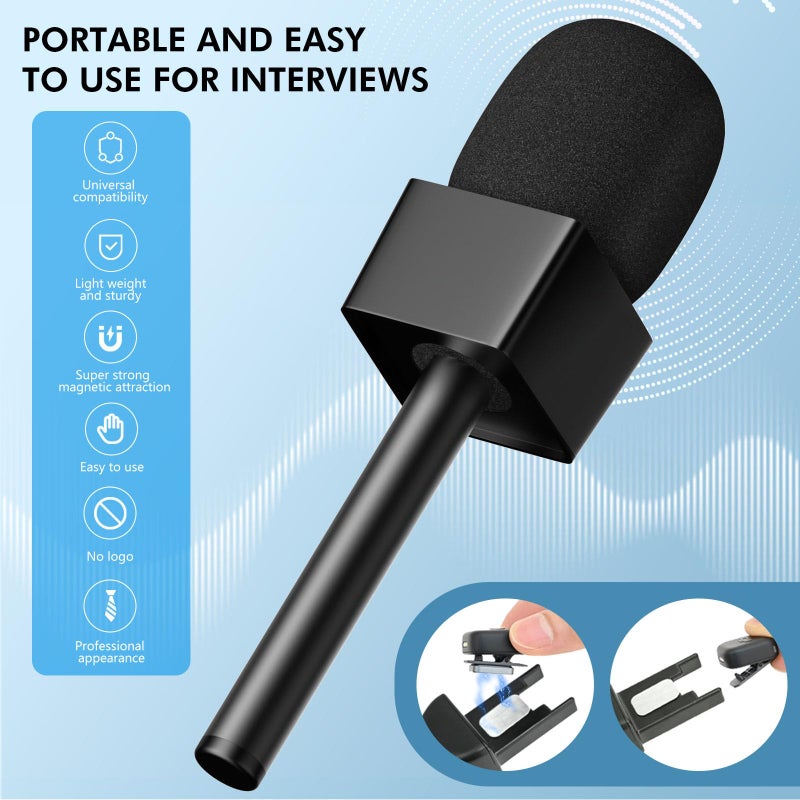 GAHOGA مقبض ميكروفون لـ DJI/DJI Mini/3، حامل ميكروفون لـ Rode Wireless GO/Hollyland Lark/Lavalier Mic، حامل ميكروفون مغناطيسي عالمي، حامل ميكروفون مع 3 فلاتر بوب للتدوين، المقابلات، البودكاست، التقارير - Image 2