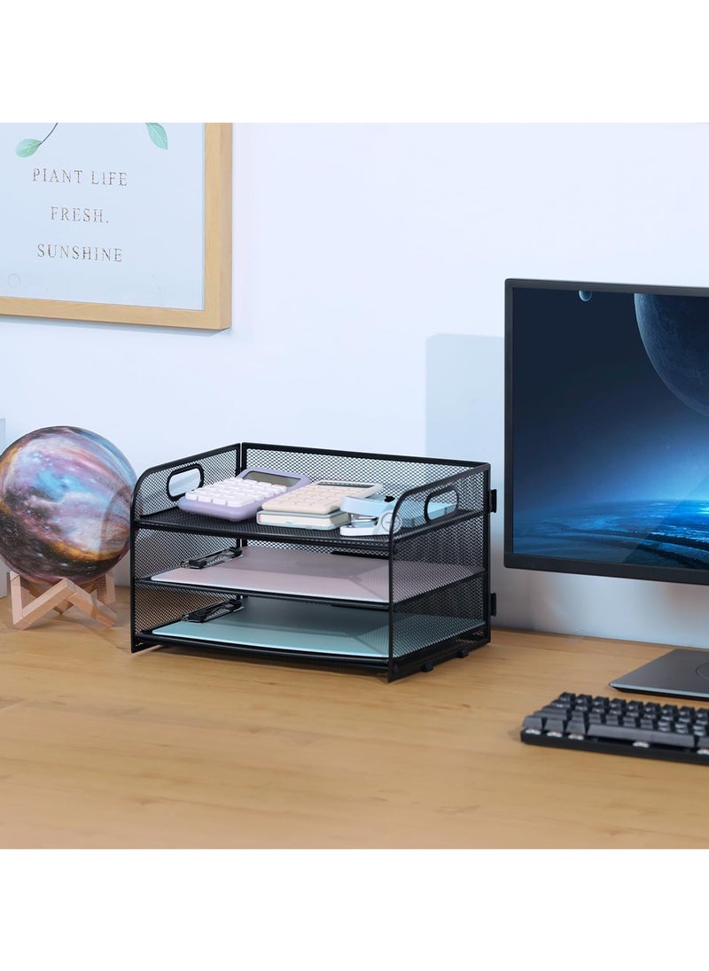 NIIMBOT 3-Tier Letter Tray Paper Organizer with Handle, Compact Mesh Desk File Organizer for Home Office Supplies Desktop Accessories,Black  - Image 5