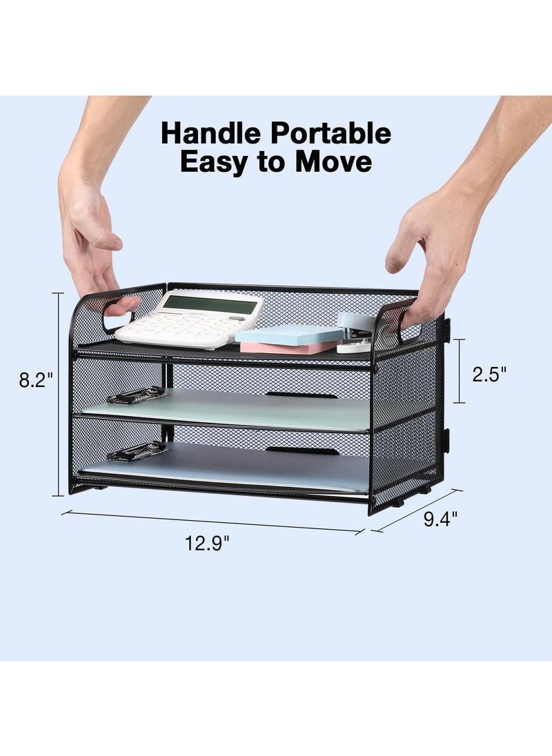 NIIMBOT 3-Tier Letter Tray Paper Organizer with Handle, Compact Mesh Desk File Organizer for Home Office Supplies Desktop Accessories,Black  - Image 3