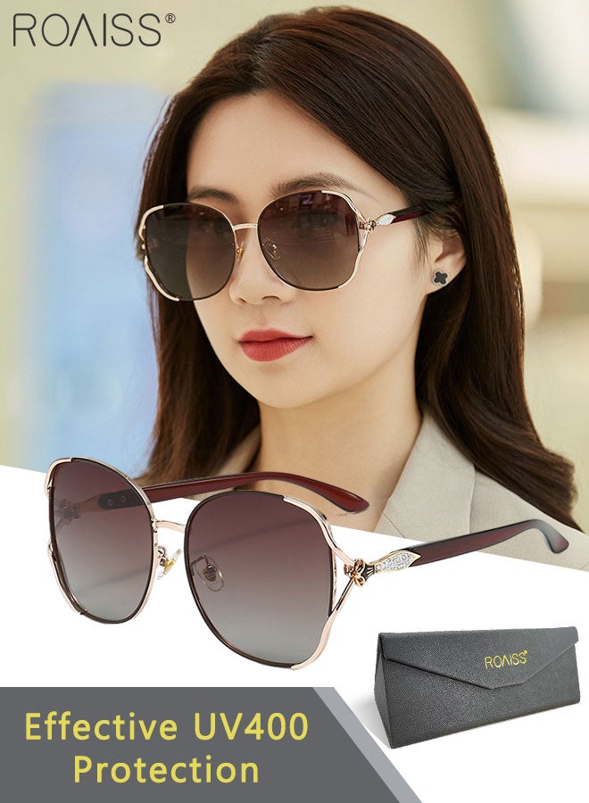 roaiss Women's Polarized Butterfly Sunglasses, UV400 Protection Sun Glasses with Stylish Temples, Fashion Anti-glare Sun Shades for Women with Glasses Case, 60mm, Brown Gold - Image 1
