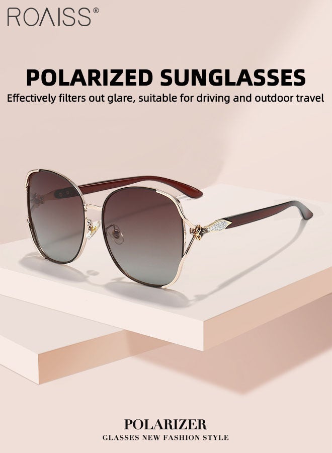 roaiss Women's Polarized Butterfly Sunglasses, UV400 Protection Sun Glasses with Stylish Temples, Fashion Anti-glare Sun Shades for Women with Glasses Case, 60mm, Brown Gold - Image 3