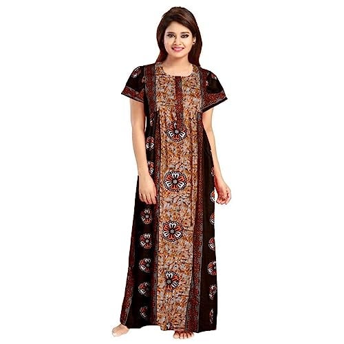 KBNBJ 100% Cotton Nighty for Women || Long Length Printed Nighty/Maxi/Night Gown/Night Dress/Nightwear Inner & Sleepwear for Women's (Combo Pack of 2) (Free Size, Brown&Red) - Image 4
