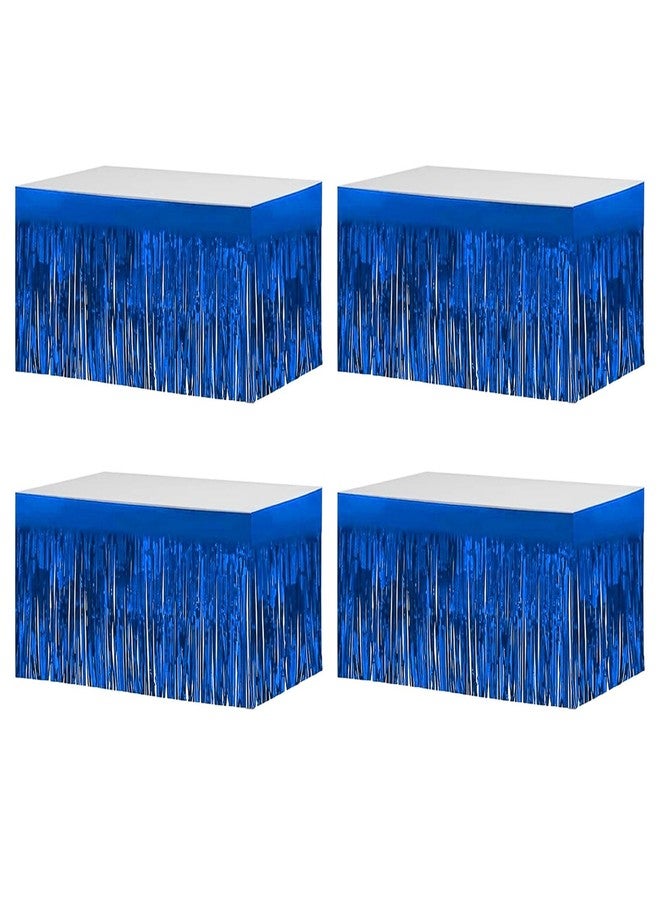 Aimto 4 Pack Metallic Foil Fringe Tinsel Table Skirts,29x108 Inch Party Disposable Table Skirt Banner for Hotel Banquet Parade Floats Mardi Gras Holiday Birthday Wedding New Year Party Decoration(Blue) - Image 1