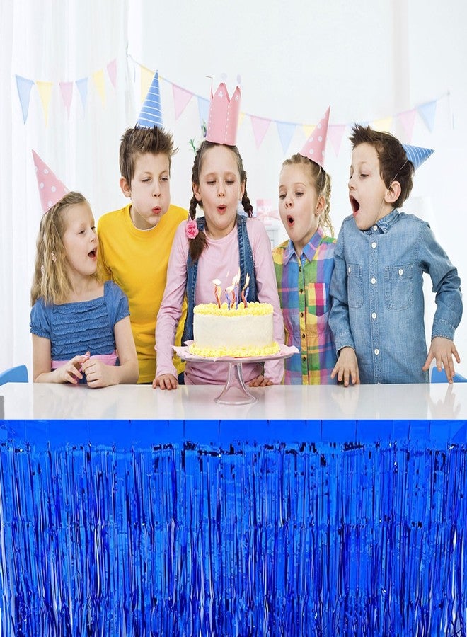 Aimto 4 Pack Metallic Foil Fringe Tinsel Table Skirts,29x108 Inch Party Disposable Table Skirt Banner for Hotel Banquet Parade Floats Mardi Gras Holiday Birthday Wedding New Year Party Decoration(Blue) - Image 4