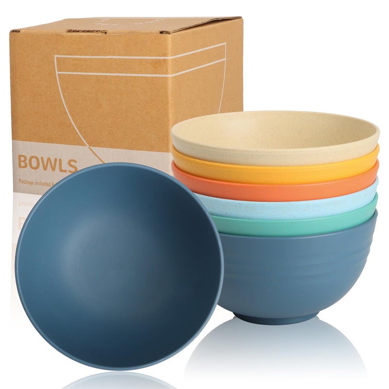 Wrova Wheat Straw Camping Bowls Sets of 6,Unbreakable 26oz Lightweight Bowls Sets for Outdoors Activity,Breakfast Bowls for Cereal and Salad.Vibrant Series - Image 1