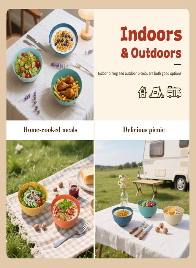 Wrova Wheat Straw Camping Bowls Sets of 6,Unbreakable 26oz Lightweight Bowls Sets for Outdoors Activity,Breakfast Bowls for Cereal and Salad.Vibrant Series - Image 5