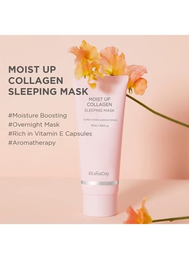 elishacoy - Moist Up Collagen Sleeping Face Mask Skincare, Hydrating, brightening Sleep Mask for Overnight Face Cream with Vitamin E, Korean Face Masks for Skin care, Anti Aging Moisture 50ML, 1.69fl.oz - Image 1