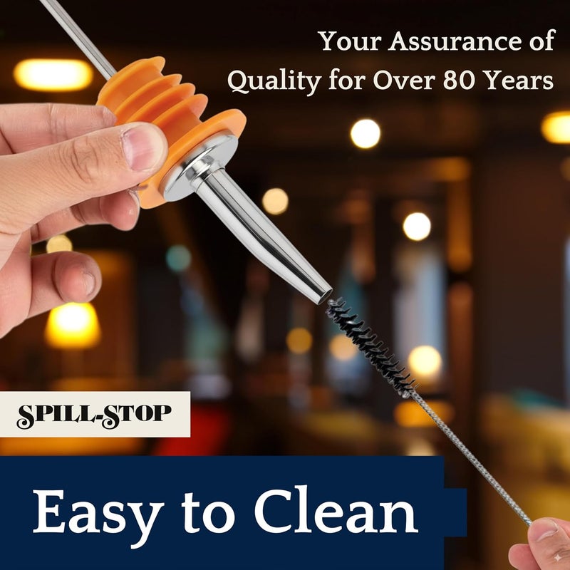 Spill-Stop 285-60 Tapered Liquor Bottle Pourer Dispenser, Chrome Metal Spout with Oversized Poly-Cork for Wide Neck Bottles, Medium Speed Controlled Pour, Orange, 12 Units - Image 4