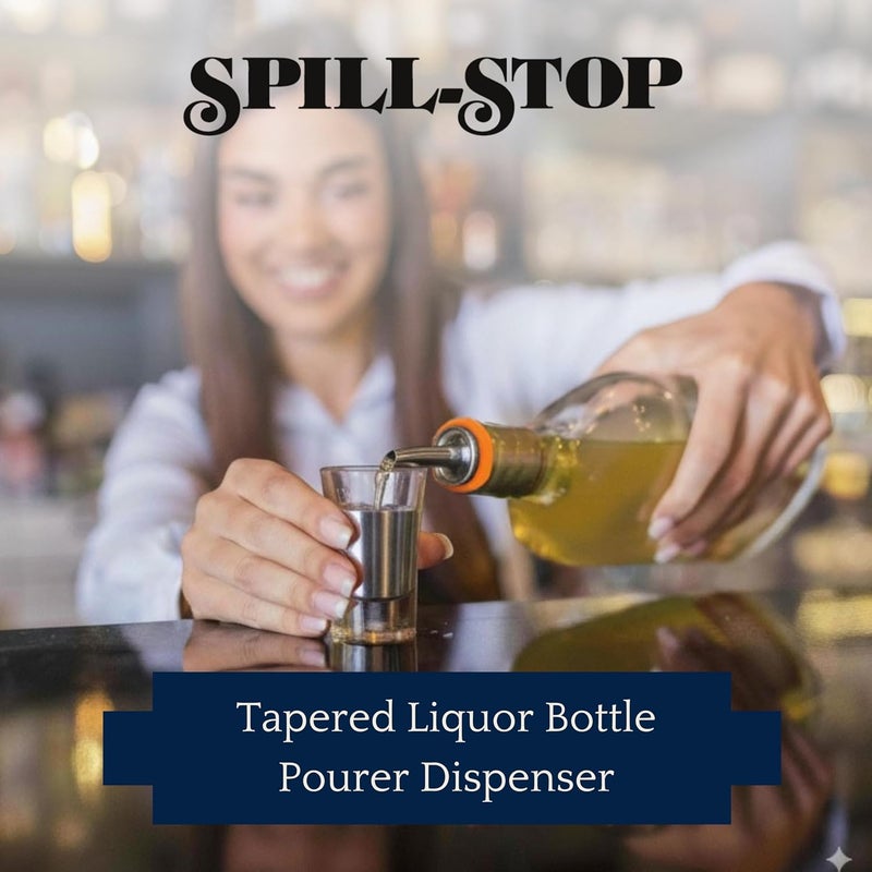Spill-Stop 285-60 Tapered Liquor Bottle Pourer Dispenser, Chrome Metal Spout with Oversized Poly-Cork for Wide Neck Bottles, Medium Speed Controlled Pour, Orange, 12 Units - Image 2