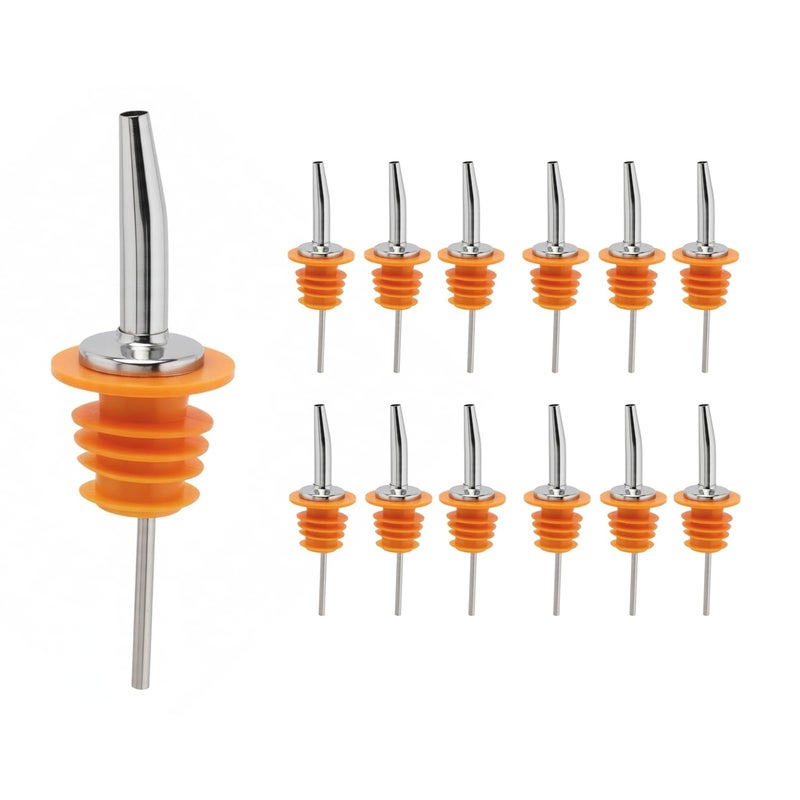 Spill-Stop 285-60 Tapered Liquor Bottle Pourer Dispenser, Chrome Metal Spout with Oversized Poly-Cork for Wide Neck Bottles, Medium Speed Controlled Pour, Orange, 12 Units - Image 1