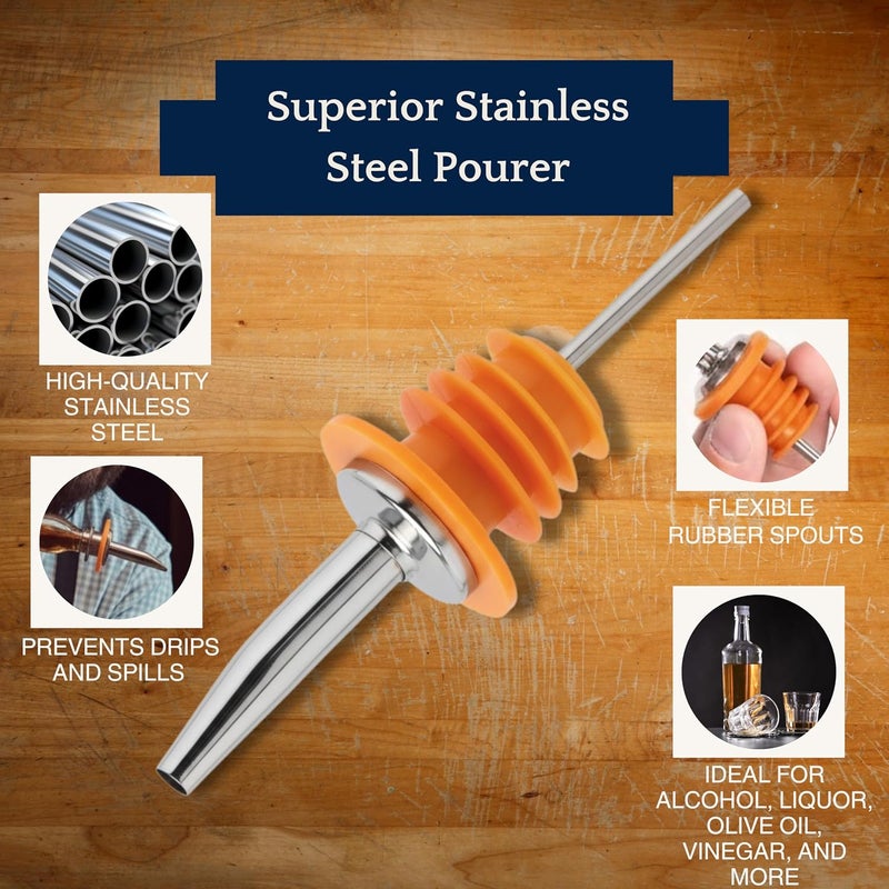 Spill-Stop 285-60 Tapered Liquor Bottle Pourer Dispenser, Chrome Metal Spout with Oversized Poly-Cork for Wide Neck Bottles, Medium Speed Controlled Pour, Orange, 12 Units - Image 5