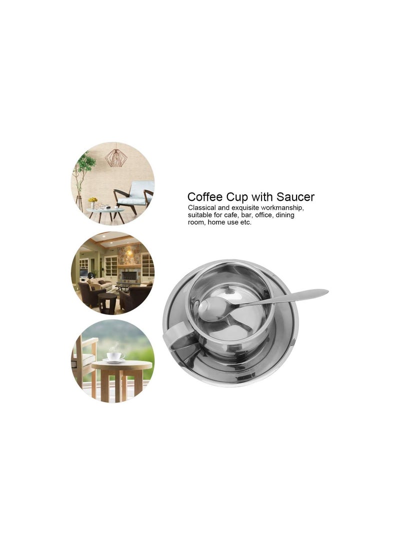 GGOOT Anti‑Scald Stainless Steel Coffee Cup Mugs Espresso Cups with Spoon Saucer Set Tableware - Image 4