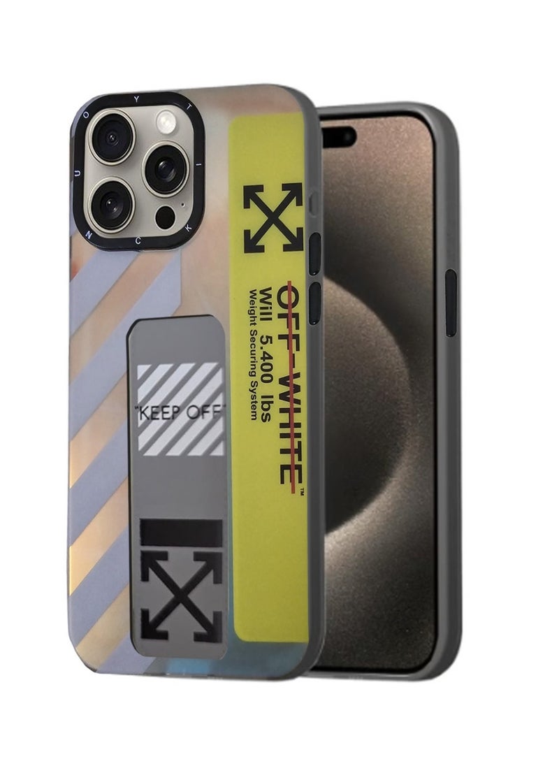 Techie - Aesthetic Off-White Text Design with Secure Hand Grip Back Cover Case for Apple iPhone 15 Pro Max - Gradient Grey - Image 1
